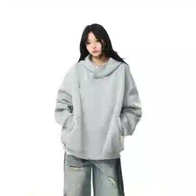 虫小绿 宽松百搭开衫上衣美式复古斜拉链卫衣外套情侣春秋季设计感连帽衫夹克 男女同款