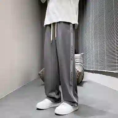 虫小绿 美式复古街头基础款侧边拼接渐变撞色条纹抽绳直筒阔腿垂感卫裤日常通勤运动百搭潮流痞帅印花休闲裤 男女同款