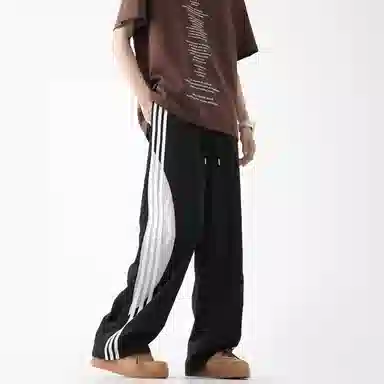 虫小绿 美式高街侧边拼接织带设计速干透气冰丝凉感降落伞工装裤宽松阔腿坠垂感显瘦百搭运动裤伞兵裤直筒休闲裤 男女同款