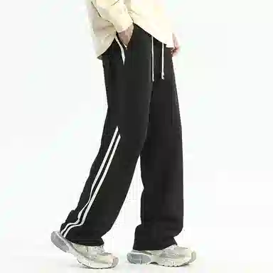 虫小绿 秋季潮牌美式宽松直筒拼接抽绳长裤休闲裤 男女同款