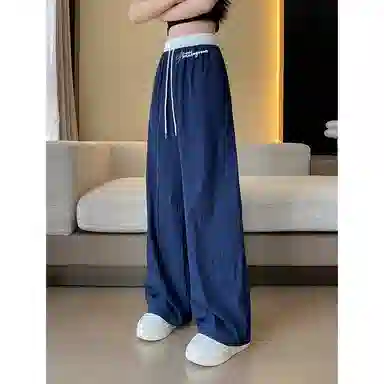 虫小绿 设计感腰印花带撞色速干阔腿直筒慵懒风显瘦百搭高腰时尚潮流运动休闲裤 男女同款