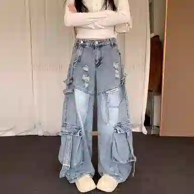 虫小绿 美式重工个性日常通勤休闲工装牛仔裤 男女同款