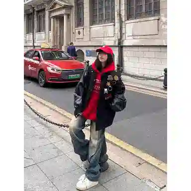 虫小绿  美式高街复古拼接刺绣飞行员与教练夹克风尚棒球服 男女同款