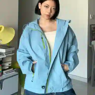 虫小绿 美式复古拼接撞色多拉链工装风休闲连帽款式时尚夹克外套 男女同款