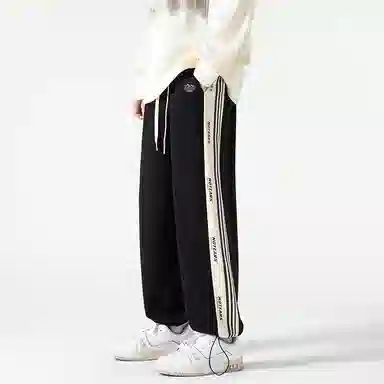 虫小绿 美式复古高街侧边拼接条纹抽绳直筒阔腿宽松时尚运动舒适休闲裤 男女同款