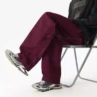 虫小绿 美式高街基础款大码简约纯色线条设计高级感透气亲肤潮牌痞帅宽松百搭阔腿印花休闲裤 男女同款