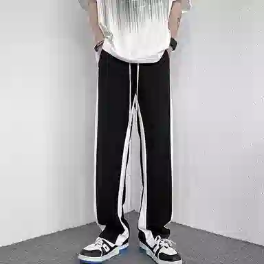 虫小绿 美式简约宽松直筒条纹撞色垂感时尚百搭休闲裤 男女同款