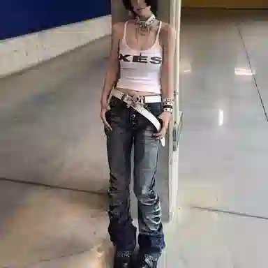 虫小绿 美式高街复古风多版型水洗做旧显身材弯刀直筒等特色裤子牛仔裤 男女同款