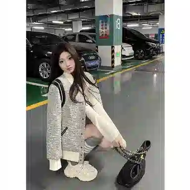 虫小绿 美式高街小香风棒球领外套 潮牌时尚慵懒高级感夹克 男女同款