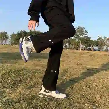 虫小绿 美式高街复古排扣宽松垂感弹力百搭微喇机能风子牛仔裤 男女同款