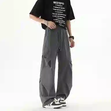 虫小绿 时尚美式速干百搭潮流松紧腰捏褶运动透气阔腿休闲裤 男女同款