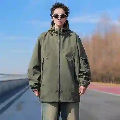 虫小绿 美式经典时尚简约潮流百搭轻便基础纯色宽松个性高级感无性别主义日常休闲舒适户外防风连帽外套夹克 男女同款