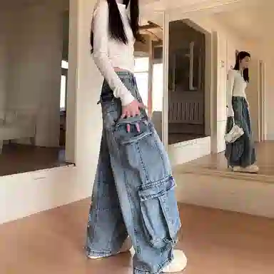 虫小绿 美式重工个性日常通勤休闲工装牛仔裤 男女同款