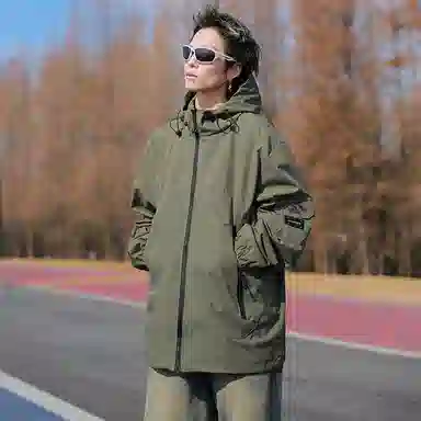 虫小绿 美式经典时尚简约潮流百搭轻便基础纯色宽松个性高级感无性别主义日常休闲舒适户外防风连帽外套夹克 男女同款