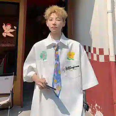 虫小绿 时尚潮流宽松帅气短袖衬衫 男女同款
