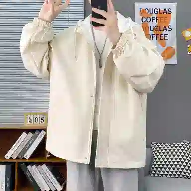 虫小绿 美式高街个性时尚潮流运动轻便透气百搭简约多功能纯色基础高级感休闲户外防风印花宽松连帽外套夹克 男女同款