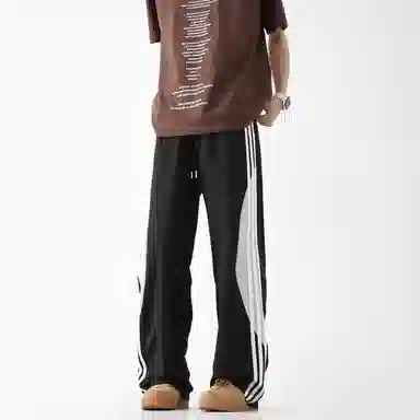 虫小绿 美式高街侧边拼接织带设计速干透气冰丝凉感降落伞工装裤宽松阔腿坠垂感显瘦百搭运动裤伞兵裤直筒休闲裤 男女同款