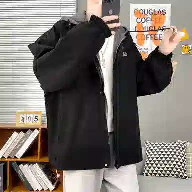 虫小绿 美式高街个性时尚潮流运动轻便透气百搭简约多功能纯色基础高级感休闲户外防风印花宽松连帽外套夹克 男女同款