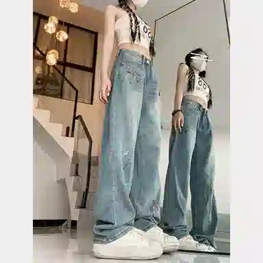 虫小绿 多口袋泼墨美式宽松复古潮青年运动基础长裤潮百搭高级亲肤日常出行牛仔裤 男女同款