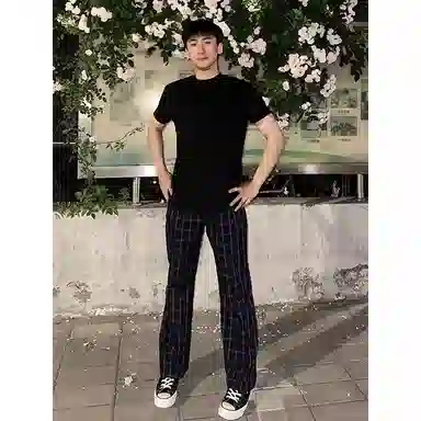 虫小绿 美式复古潮流格子多种版型舒适百搭适合日常出行针织运动裤 男女同款