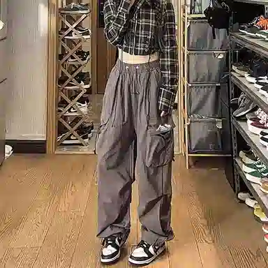 虫小绿 潮流港风日系多口袋束脚运动潮牌宽松百搭工装裤痞帅休闲裤 男女同款