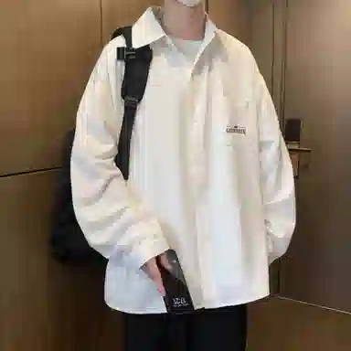 虫小绿 复古宽松简约字母印花潮流时尚运动长袖衬衫 男女同款