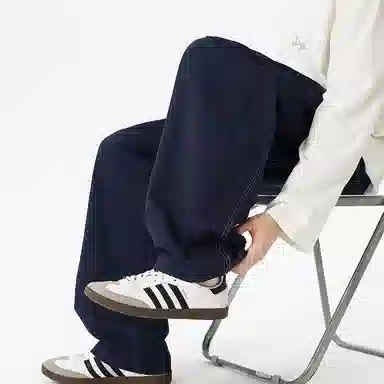 虫小绿 美式高街基础款大码简约纯色线条设计高级感透气亲肤潮牌痞帅宽松百搭阔腿印花休闲裤 男女同款