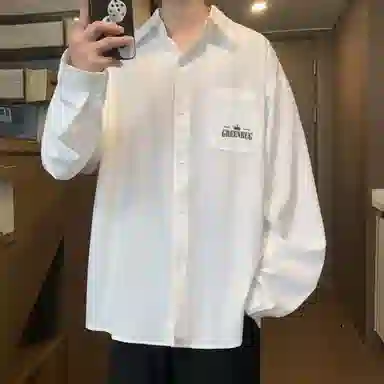 虫小绿 复古宽松简约字母印花潮流时尚运动长袖衬衫 男女同款