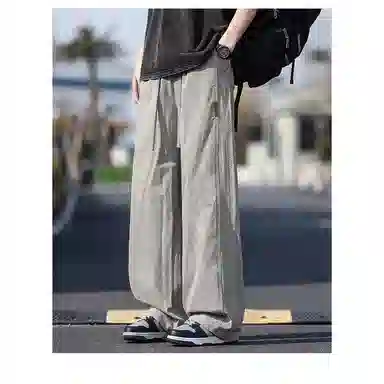 虫小绿 美式潮牌都市青年时尚简约百搭薄款系带速干触感抗皱拼接设计直筒伞兵基础款松紧腰长裤休闲裤 男女同款