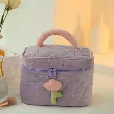 悦语实用少女心包 便携收纳防尘 化妆包奶油灯芯绒可爱化妆包高级感可爱洗漱包便携大容量化妆品收纳包