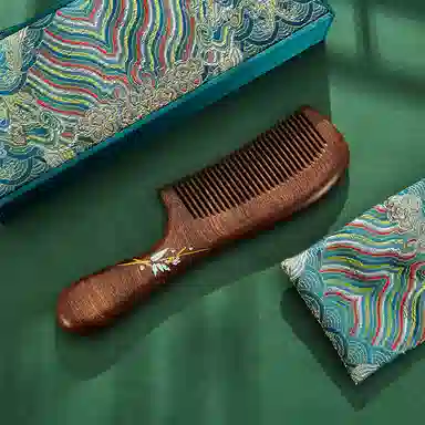 悦语 檀木梳礼盒装彩色描金直发木梳按摩护发实用创意礼品  梳子及套装