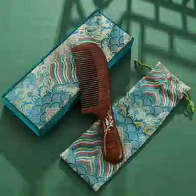 悦语 檀木梳礼盒装彩色描金直发木梳按摩护发实用创意礼品  梳子及套装