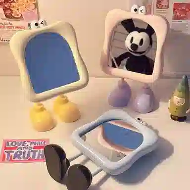 悦语大脚丫化妆镜桌面台式单面卡通大眼宿舍美妆补妆梳妆公主镜镜子 台式镜