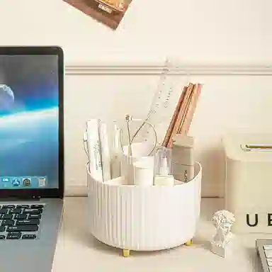 悦语实用美妆 防尘 多功能旋转笔筒化妆品收纳盒轻奢圆形化妆刷大容量桌面收纳盒