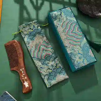 悦语 檀木梳礼盒装彩色描金直发木梳按摩护发实用创意礼品  梳子及套装