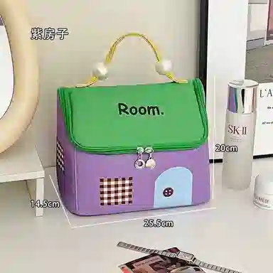 悦语可爱实用美妆工具 便携收纳 多巴胺小房子化妆包女便携手提洗漱包化妆品收纳包防水大容量收纳
