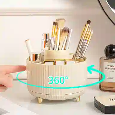 悦语实用美妆 防尘 多功能旋转笔筒化妆品收纳盒轻奢圆形化妆刷大容量桌面收纳盒