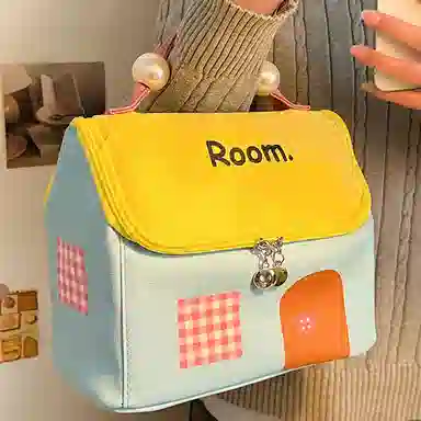 悦语可爱实用美妆工具 便携收纳 多巴胺小房子化妆包女便携手提洗漱包化妆品收纳包防水大容量收纳