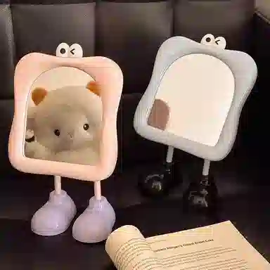 悦语大脚丫化妆镜桌面台式单面卡通大眼宿舍美妆补妆梳妆公主镜镜子 台式镜