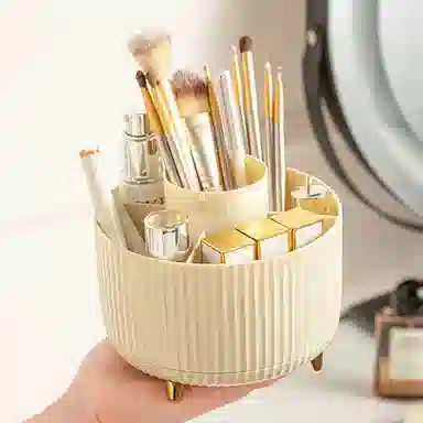 悦语实用美妆 防尘 多功能旋转笔筒化妆品收纳盒轻奢圆形化妆刷大容量桌面收纳盒
