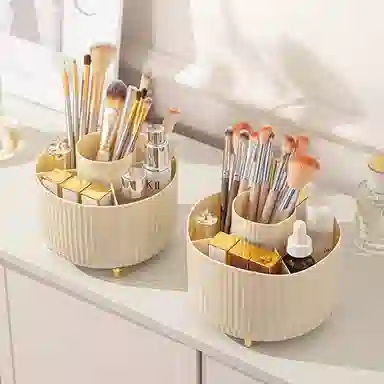 悦语实用美妆 防尘 多功能旋转笔筒化妆品收纳盒轻奢圆形化妆刷大容量桌面收纳盒