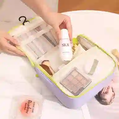 悦语美妆包 便携收纳防尘 高颜值化妆包大容量手提化妆品包旅行棉花糖色洗漱包