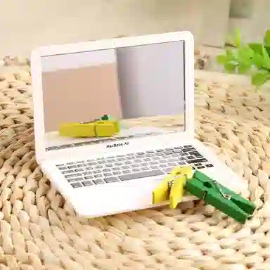 悦语创意迷你电脑小镜笔记本电脑随身带造型便携折叠苹果化妆镜镜子 折叠镜随身小镜