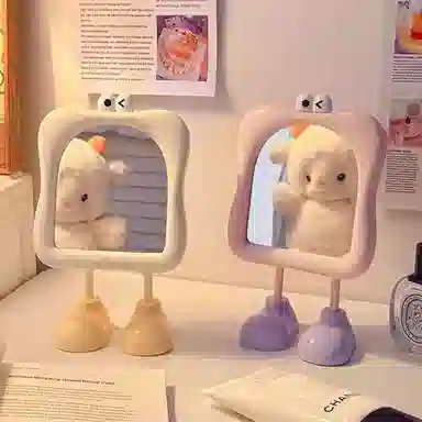 悦语大脚丫化妆镜桌面台式单面卡通大眼宿舍美妆补妆梳妆公主镜镜子 台式镜