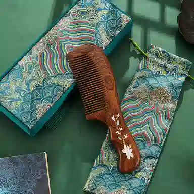 悦语 檀木梳礼盒装彩色描金直发木梳按摩护发实用创意礼品  梳子及套装