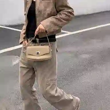 西木汀 枫糖 小众品牌设计复古百搭通勤高级感单肩包 头层牛皮 手提包 小号 女款 焦糖棕/大象灰