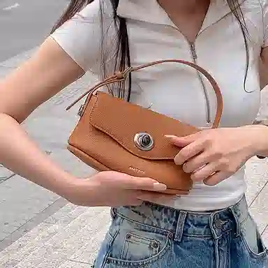 西木汀 枫糖 小众品牌设计复古百搭通勤高级感单肩包 头层牛皮 手提包 小号 女款 焦糖棕/大象灰