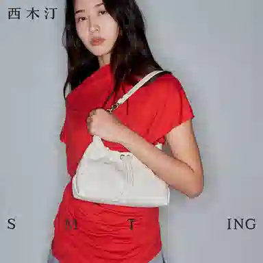 西木汀 云缦 小众品牌设计褶皱云朵包高级感小巧腋下包通勤百搭 牛皮 斜挎包 小号 女款 深邃黑/开心果白