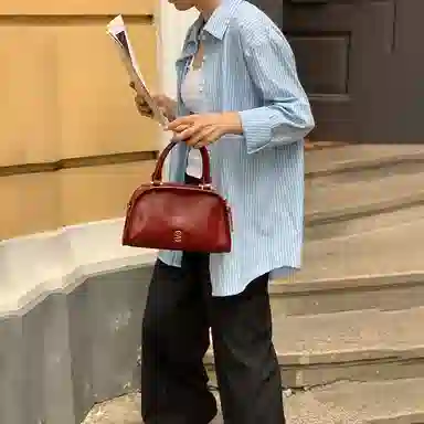 西木汀 莫妮卡 小众设计高级感通勤百搭波士顿包 牛皮 单肩手提包 女款 多色