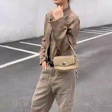 西木汀 枫糖 小众品牌设计复古百搭通勤高级感单肩包 头层牛皮 手提包 小号 女款 焦糖棕/大象灰